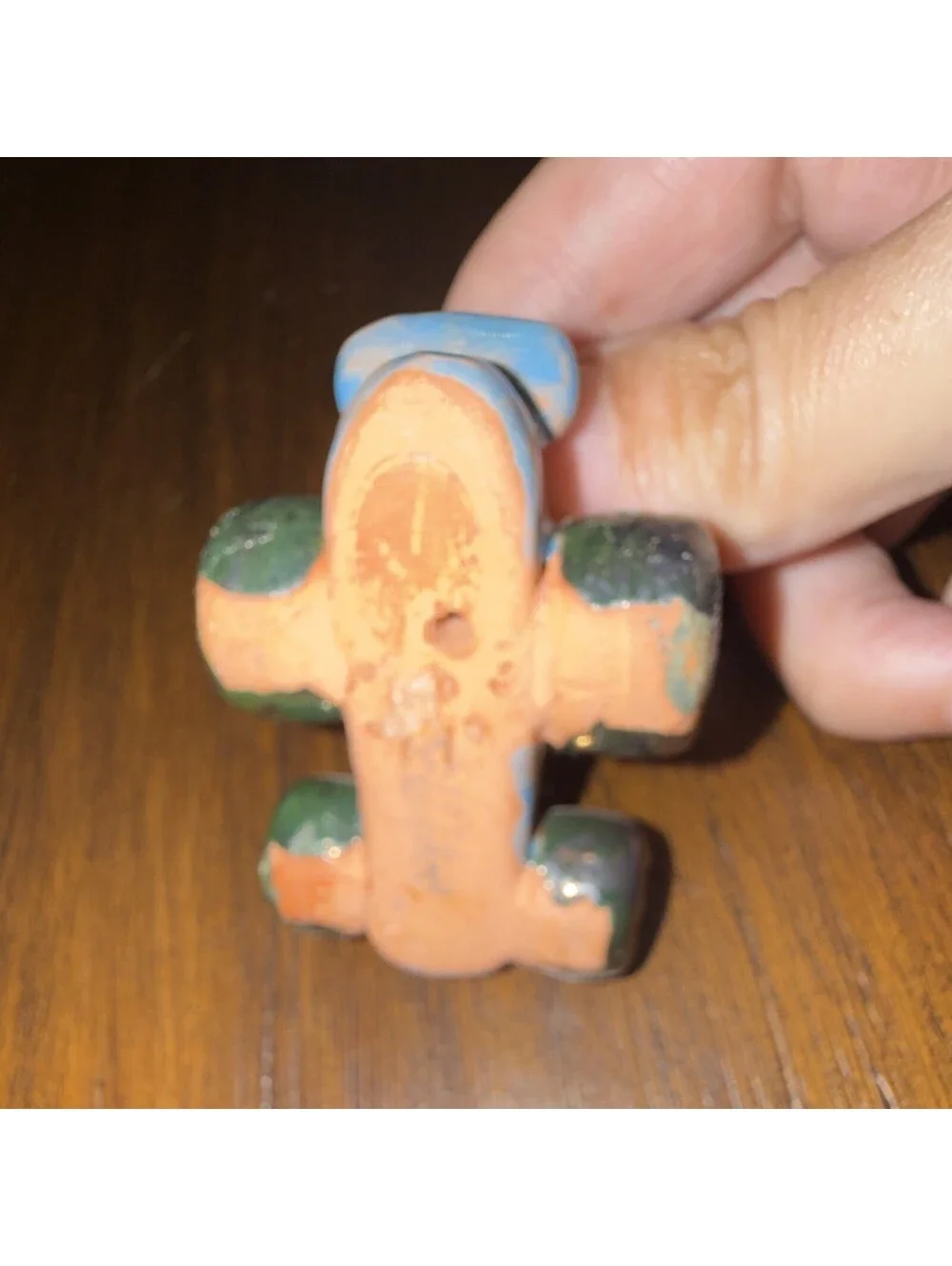 Vintage Toy Race Car Vehicle with Driver Figure - Blue White Green 1976